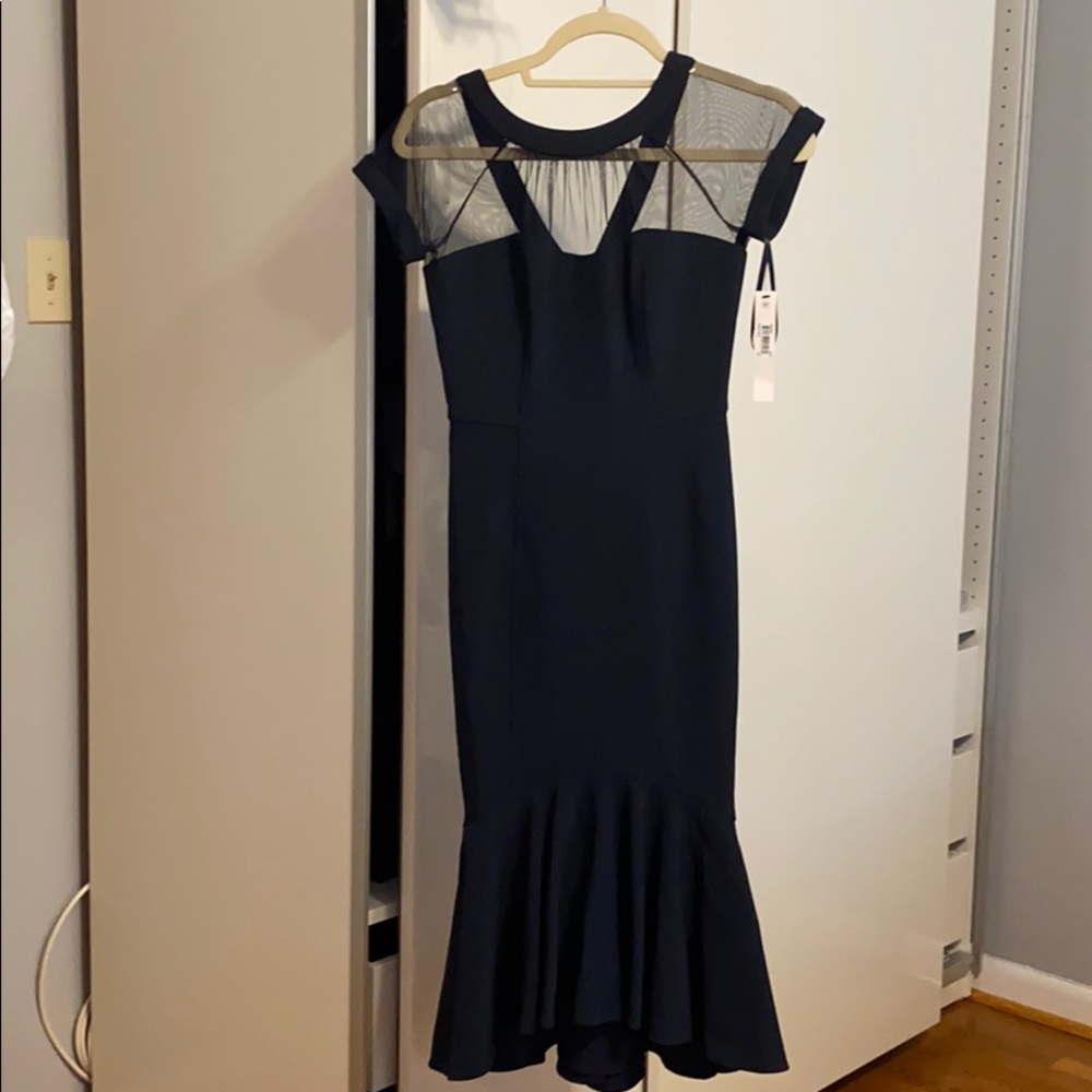 Maggy London navy fitted midi dress